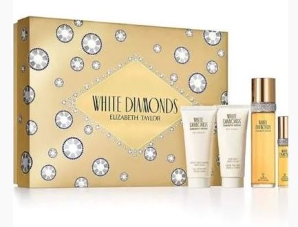 Estuche Elizabeth Taylor Diamantes Blancos Mujer 4pzs 100ml EDT+10ml+Crema+Gel De Baño